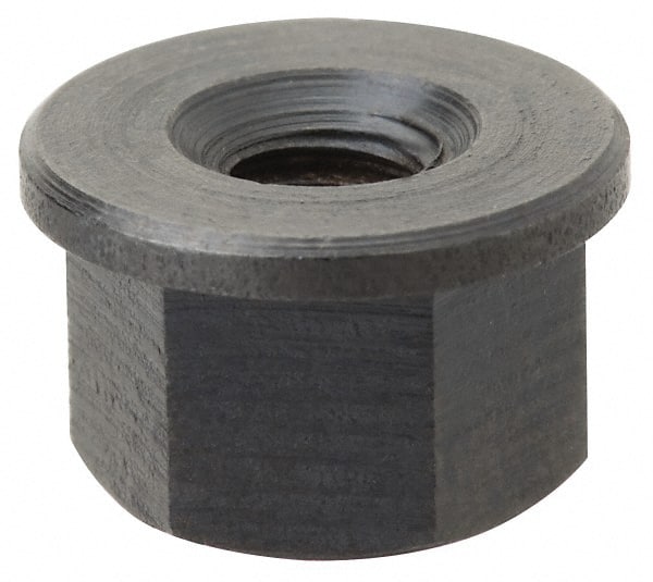 Jergens - 1-1/8 - 7, 2-1/4" Flange Diam, 1-3/8" High, 1-13/16" Across Flats, Flange Nut - Grade Low Carbon Steel Steel, Black Oxide Finish, 1/4" Flange Height, TCMA - Exact Tooling