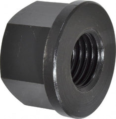 Jergens - 1-8, 2" Flange Diam, 1-1/4" High, 1-5/8" Across Flats, Flange Nut - Grade Low Carbon Steel Steel, Black Oxide Finish, 1/4" Flange Height, TCMA - Exact Tooling