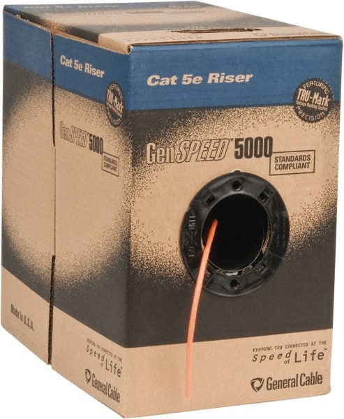 Made in USA - Cat5e, 24 AWG, 4 Wires, Network & Ethernet Cable - Orange, Polyolefin, 1,000' OAL - Exact Tooling