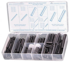Precision Brand - 287 Piece, 1.5 to 10mm Pin Diam, Spring Pin Assortment - 1.5 to 80mm Long, Steel - Exact Tooling