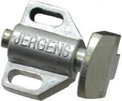 Jergens - 15/16" Body Width x 11/16" Body Len, 1/8" Stroke Len, 21/32" Btw Mt Hole Ctrs, Tang Square Spring Locating Stop - 10 Lb Mid End Force, 5/8" Stop Head Width x 7/8" Stop Head Height - Exact Tooling