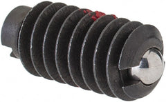 Jergens - 1/4-20, 0.125" Ball Diam, 17/32" Body Length, 0.035" Max Ball Reach, Threaded Ball Plunger - Steel Body, Stainless Steel Ball, 2 Lb Initial End Force, 4 Lb Final End Force, Locking Element - Exact Tooling