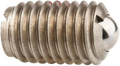 Jergens - 5/8-11, 0.375" Ball Diam, 1" Body Length, 0.096" Max Ball Reach, Threaded Ball Plunger - Stainless Steel Body, Stainless Steel Ball, 7 Lb Initial End Force, 50 Lb Final End Force, Locking Element - Exact Tooling