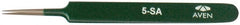 Aven - 4-1/4" OAL 5-SA Color Coded Precision Tweezers - Stainless Steel, 5-SA Pattern - Exact Tooling