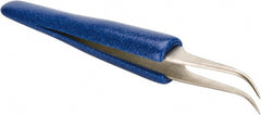 Aven - 4-1/2" OAL 7-SA Ergonomic Cushion Grip Tweezers - Curved, Super-Fine, Pointed Tips - Exact Tooling