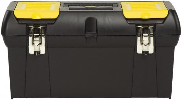 Stanley - 2 Compartment 1 Tray Tool Box - 23-1/2" Wide x 11-3/8" Deep x 10-7/8" High, Polypropylene Resin, Black - Exact Tooling