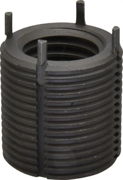 Jergens - 7/8-9 Internal, 1-1/4 - 12 External, UNC, 1-1/4" Insert Length, Heavy Duty Keylocking Thread Inserts - Carbon Steel, Zinc Phosphate Finish, Grade C1215, 2B Internal Class of Fit, 2A External Class of Fit, Use Tool 215-064710 - Exact Tooling