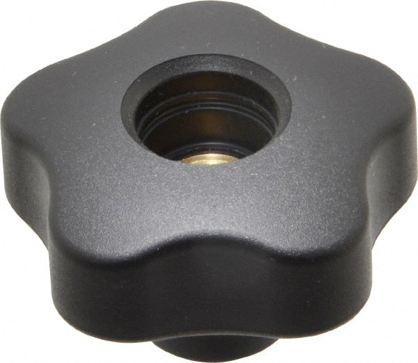Elesa - 1.97" Head Diam, 5 Point Lobed Knob - 3/8-16 Hole, Thermoplastic, Black - Exact Tooling