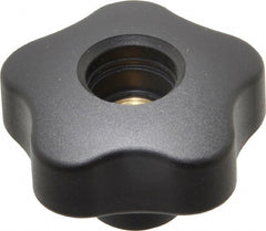 Elesa - 1.97" Head Diam, 5 Point Lobed Knob - 3/8-16 Hole, Thermoplastic, Black - Exact Tooling