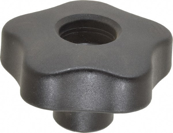 Elesa - 2.48" Head Diam, 5 Point Lobed Knob - 3/8-16 Hole, Thermoplastic, Black - Exact Tooling