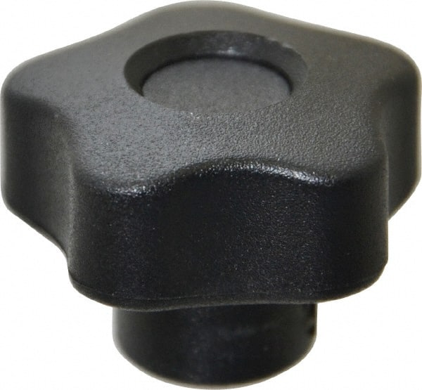 Elesa - 1.26" Head Diam, 5 Point Lobed Knob - 1/4" Hole, Thermoplastic, Black - Exact Tooling