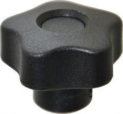 Elesa - 1.26" Head Diam, 5 Point Lobed Knob - 1/4" Hole, Thermoplastic, Black - Exact Tooling