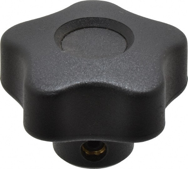 Elesa - 1.57" Head Diam, 5 Point Lobed Knob - 1/4" Hole, Thermoplastic, Black - Exact Tooling