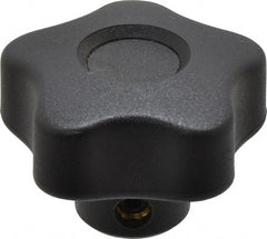 Elesa - 1.57" Head Diam, 5 Point Lobed Knob - 1/4" Hole, Thermoplastic, Black - Exact Tooling