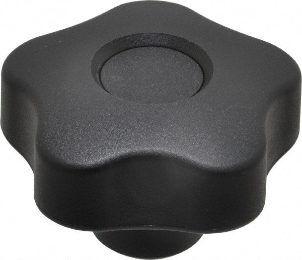 Elesa - 1.97" Head Diam, 5 Point Lobed Knob - 3/8-16 Hole, Thermoplastic, Black - Exact Tooling