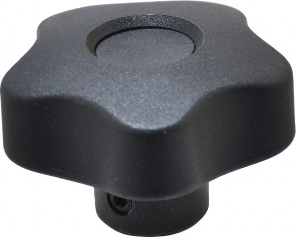 Elesa - 1.97" Head Diam, 5 Point Lobed Knob - 3/8" Hole, Thermoplastic, Black - Exact Tooling