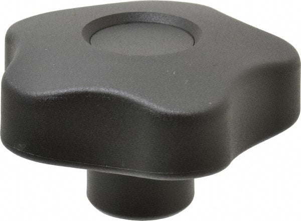 Elesa - 2.48" Head Diam, 5 Point Lobed Knob - 1/2-13 Hole, Thermoplastic, Black - Exact Tooling