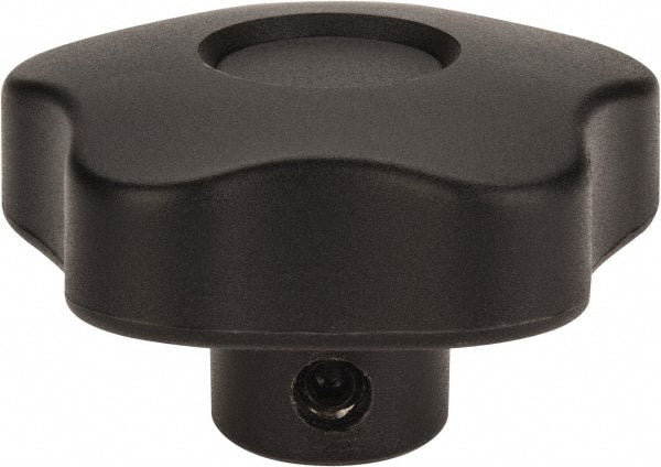 Elesa - 2.48" Head Diam, 5 Point Lobed Knob - 3/8" Hole, Thermoplastic, Black - Exact Tooling