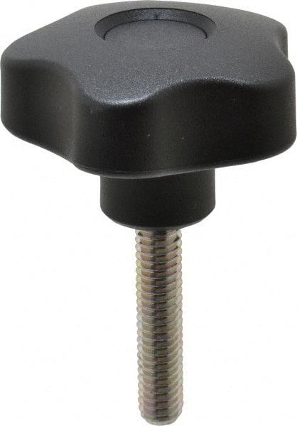 Elesa - 1.97" Head Diam, 5 Point Lobed Knob - 5/16-18 Stem, Thermoplastic, Black - Exact Tooling