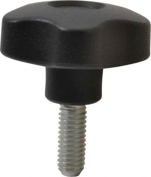 Elesa - 1.97" Head Diam, 5 Point Lobed Knob - 3/8-16 Stem, Thermoplastic, Black - Exact Tooling