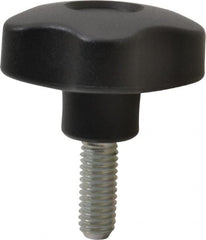 Elesa - 1.97" Head Diam, 5 Point Lobed Knob - 3/8-16 Stem, Thermoplastic, Black - Exact Tooling