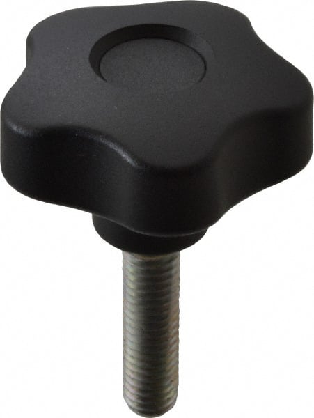 Elesa - 1.97" Head Diam, 5 Point Lobed Knob - 3/8-16 Stem, Thermoplastic, Black - Exact Tooling