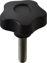 Elesa - 1.97" Head Diam, 5 Point Lobed Knob - 3/8-16 Stem, Thermoplastic, Black - Exact Tooling