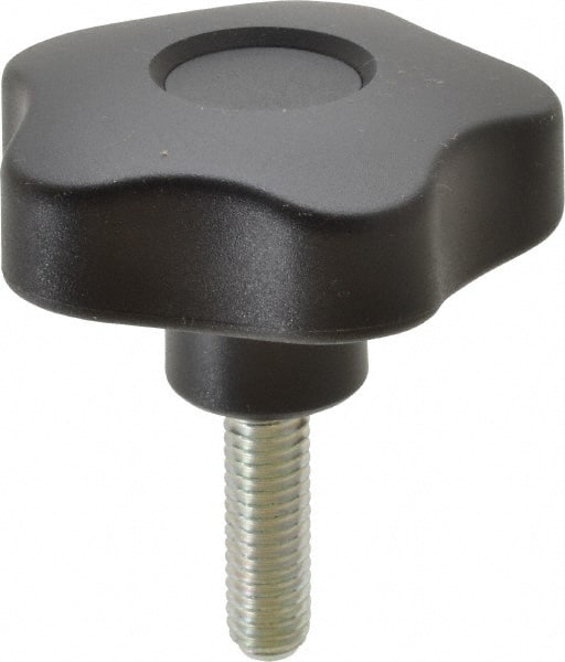 Elesa - 2.48" Head Diam, 5 Point Lobed Knob - 3/8-16 Stem, Thermoplastic, Black - Exact Tooling