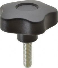 Elesa - 2.48" Head Diam, 5 Point Lobed Knob - 3/8-16 Stem, Thermoplastic, Black - Exact Tooling