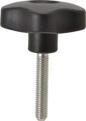 Elesa - 2.48" Head Diam, 5 Point Lobed Knob - 3/8-16 Stem, Thermoplastic, Black - Exact Tooling