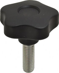 Elesa - 2.48" Head Diam, 5 Point Lobed Knob - 1/2-13 Stem, Thermoplastic, Black - Exact Tooling