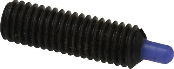 Jergens - M8 x 1.25, 25mm Thread Length, 5mm Plunger Projection, Steel Threaded Spring Plunger - 3.43mm Max Plunger Diam, 25mm Plunger Length, 1.35 Kg Init End Force, 6.75 Kg Final End Force, 4mm Hex - Exact Tooling
