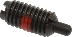 Jergens - M8 x 1.25, 16mm Thread Length, 5mm Plunger Projection, Steel Threaded Spring Plunger - 3.43mm Max Plunger Diam, 16mm Plunger Length, 0.23 Kg Init End Force, 4.54 Kg Final End Force - Exact Tooling