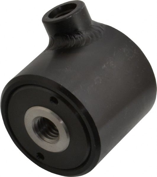 Jergens - 100 to 5,000 psi, 4,800 Lb Max Output, 1/2-13 Hole, 7/16-20 Port, 10-32 Bolt Hole, Hollow Rod Clamp Cylinder - 0.96 Sq In, 0.3 Cu In, 0.24" Stroke Length, 1-15/16" OD, 1-13/16" Overall Height, 3/4" Port Height, 1/2" Port Length - Exact Tooling
