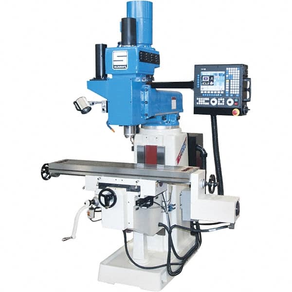 Summit - 20" Table Width x 52" Table Length, Electronic Variable Speed Control, 3 Phase Knee Milling Machine - CAT40 Spindle Taper, 5 hp - Exact Tooling