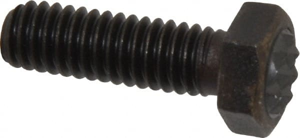 Fairlane - Serrated Tooth, 5/16-18, 1" Shank Length, 1" Thread Length, Black Oxide Finish, Hex Head, Adjustable Positioning Gripper - 3/8" Pad Diam, 1/2" Hex, 1/4" Head Height, Fine Tooth Grade - Exact Tooling