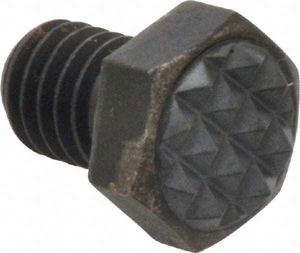 Fairlane - Serrated Tooth, 3/8-16, 1/2" Shank Length, 1/2" Thread Length, Black Oxide Finish, Hex Head, Adjustable Positioning Gripper - 1/2" Pad Diam, 9/16" Hex, 9/32" Head Height, Fine Tooth Grade - Exact Tooling