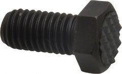 Fairlane - Serrated Tooth, 1/2-13, 1" Shank Length, 1" Thread Length, Black Oxide Finish, Hex Head, Adjustable Positioning Gripper - 5/8" Pad Diam, 3/4" Hex, 23/64" Head Height, Fine Tooth Grade - Exact Tooling