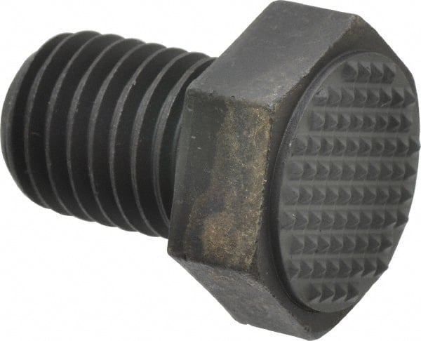 Fairlane - Serrated Tooth, 3/4-10, 1" Shank Length, 1" Thread Length, Black Oxide Finish, Hex Head, Adjustable Positioning Gripper - 1" Pad Diam, 1-1/8" Hex, 1/2" Head Height, Extra Fine Tooth Grade - Exact Tooling
