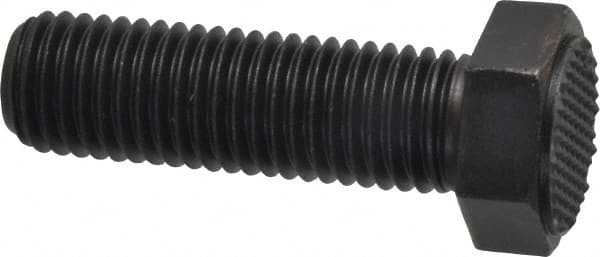 Fairlane - Serrated Tooth, 3/4-10, 2-1/2" Shank Length, 1-3/4" Thread Length, Black Oxide Finish, Hex Head, Adjustable Positioning Gripper - 1" Pad Diam, 1-1/8" Hex, 1/2" Head Height, Extra Fine Tooth Grade - Exact Tooling