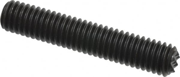 Fairlane - Serrated Tooth, 3/8-16, 3/16" Internal Hex, 2" Thread Length, Black Oxide Finish, Fully Threaded, Adjustable Positioning Gripper - 1/4" Pad Diam, Extra Fine Tooth Grade - Exact Tooling