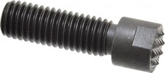 Fairlane - Serrated Tooth, 1/2-13, 3/16" Internal Hex, 1-1/2" Shank Length, 1-1/2" Thread Length, Black Oxide Finish, Round Head, Adjustable Positioning Gripper - 1/2" Pad Diam, 5/8" Hex, 1/4" Head Height, Fine Tooth Grade - Exact Tooling