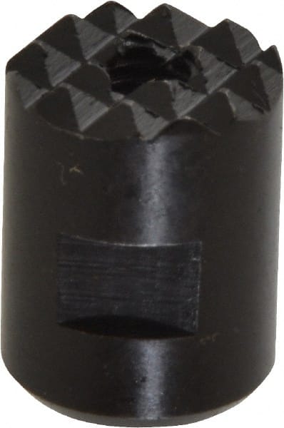 Fairlane - 10-32 Thread, 1/2" Diam, 0.651" High, Threaded, Fine Tooth Grade Diamond Serration Tooth Pattern, High Speed Steel, Round Positioning Gripper - 3/16" Flat Width, Black Oxide Coated - Exact Tooling