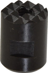 Fairlane - 10-32 Thread, 1/2" Diam, 0.651" High, Threaded, Fine Tooth Grade Diamond Serration Tooth Pattern, High Speed Steel, Round Positioning Gripper - 3/16" Flat Width, Black Oxide Coated - Exact Tooling