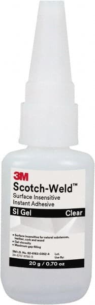 3M - 0.71 oz Tube Clear Instant Adhesive - Series Part Number SI Gel, 30 to 60 sec Working Time, 24 hr Full Cure Time - Exact Tooling