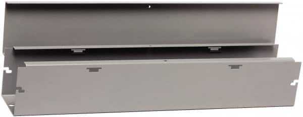 Cooper B-Line - 6" High x 152mm Wide x 36" Long, Screw Mount Solid Wall Wire Duct - Gray, 11 (Bottom) & 11 (Top) Knockouts, Hinged Cover, Steel - Exact Tooling
