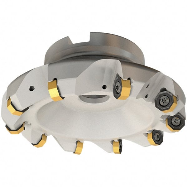 Iscar - 60.4mm Cut Diam, 22mm Arbor Hole, 3.5mm Max Depth of Cut, 45° Indexable Chamfer & Angle Face Mill - 4 Inserts, ON.. 05..\xB6OXMT 0507\xB6RXMT 1607\xB6S845 SN.U 13 Insert, Right Hand Cut, 4 Flutes, Through Coolant, Series Helido - Exact Tooling