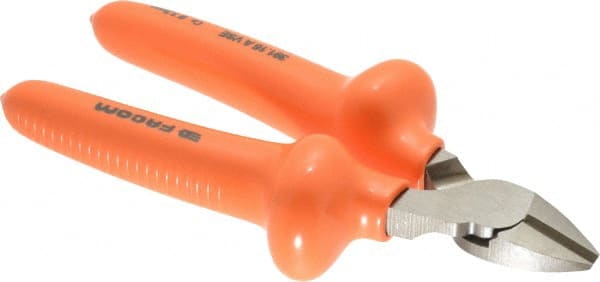 Facom - 6-5/16" OAL, 3.5mm Capacity, 3/4" Jaw Length x 13/32" Jaw Width, Insulated Diagonal Cutter Pliers - Standard Head, Cushion Grip Handles - Exact Tooling