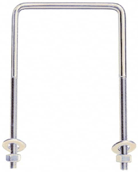 Gibraltar - 3/8-16 UNC, 7" Long, Square U Bolt Clamp with No Mount Plate - 3-3/4" Thread Length, 6" Wide, Grade C-1010 Steel - Exact Tooling