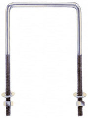 Gibraltar - 3/8-16 UNC, 7" Long, Square U Bolt Clamp with No Mount Plate - 3-3/4" Thread Length, 6" Wide, Grade 304 Stainless Steel - Exact Tooling